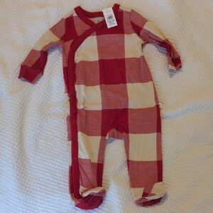 GAP Kids Red and Cream Plaid Footie